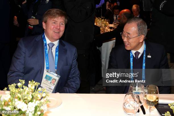 King of the Netherlands Willem-Alexander of the Netherlands and Ban Ki-moon attend the IOC President's Dinner ahead of the PyeongChang 2018 Winter...