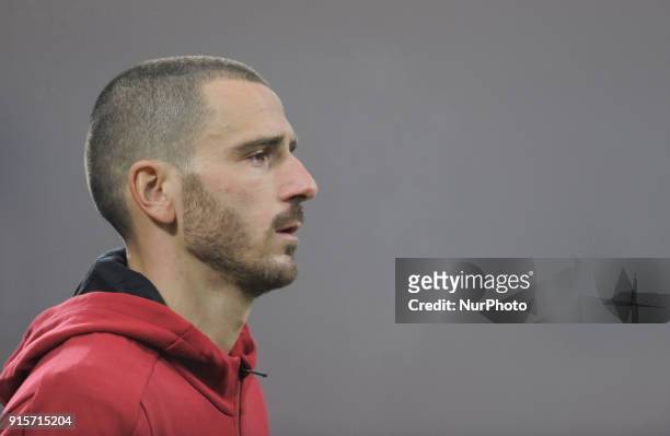 Leonardo Bonucci of Milan player before the beginning of the match valid for Italian Football Championships - Serie A 2017-2018 between AC Milan and...