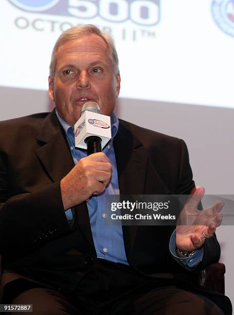 Hendrick Motorsports president Rick Hendrick speaks during The Pepsi 500 Auto Club Speedway Celebration Q & A held at the Roosevelt Hotel on October...