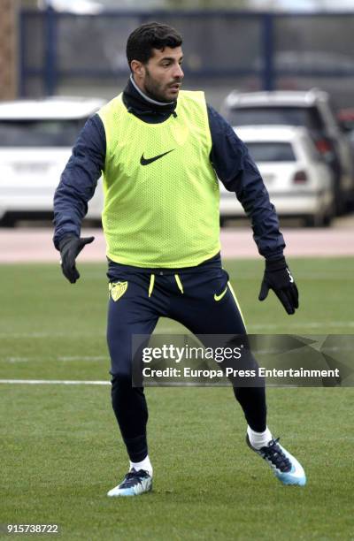 Miguel Torres takes part in a training session of Malaga Club de Futbol on February 7, 2018 in Malaga, Spain.