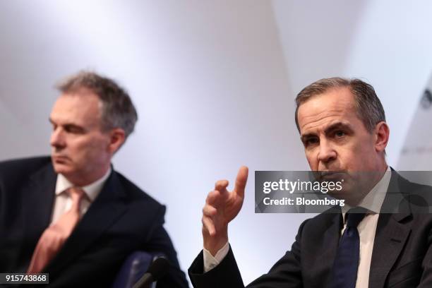 Mark Carney, governor of the Bank of England , right, gestures while speaking as Ben Broadbent, deputy governor for monetary policy at the Bank of...