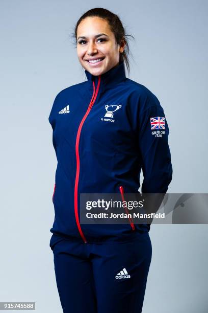 Heather Watson of Great Britain poses for a portrait during the Fed Cup Media Day on February 2, 2018 in London, England.