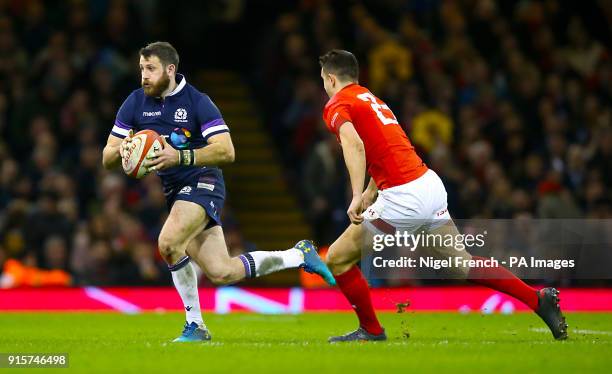 Scotland's Tommy Seymour in action against Wales' Owen Watkin