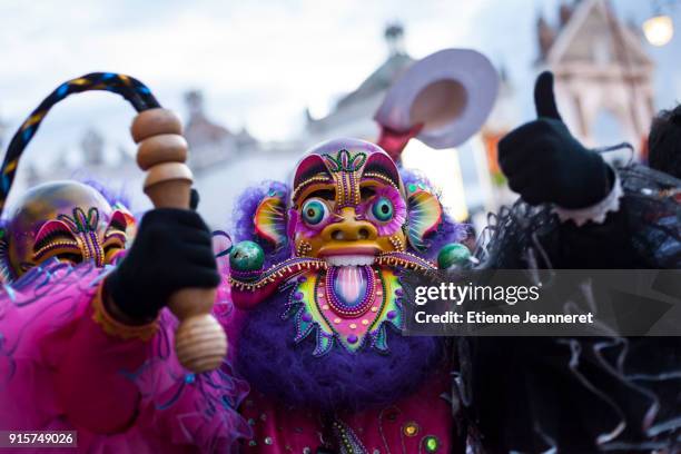 man wearing a mask during fiesta de la virgen de candelaria, copacabana, bolivia - fiesta de la virgen de la candelaria stock pictures, royalty-free photos & images