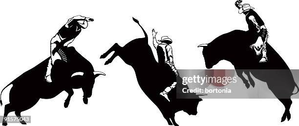 ilustraciones, imágenes clip art, dibujos animados e iconos de stock de cowboys riding del salto del bulls - monta de toro