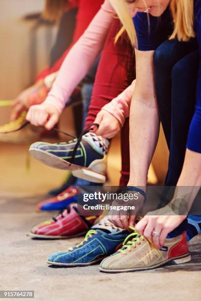 girls at the bowling - bowling shoe stock pictures, royalty-free photos & images