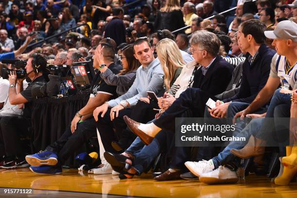 Player, Derek Carr attends the Oklahoma City Thunder game against the Golden State Warriors on February 6, 2018 at ORACLE Arena in Oakland,...