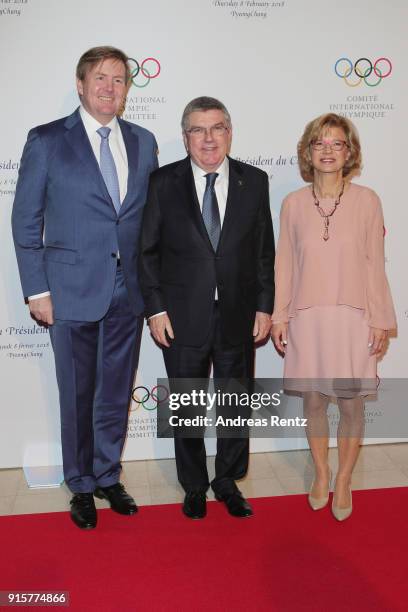 King Willem-Alexander of the Netherlands, IOC President Thomas Bach with his wife Claudia Bach attend the IOC President's Dinner ahead of the...