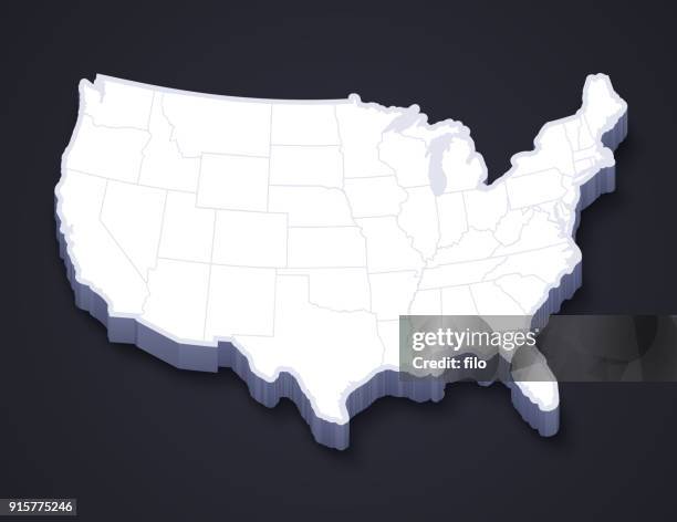 kontinentalen vereinigten staaten 3d-karte - eastern usa stock-grafiken, -clipart, -cartoons und -symbole