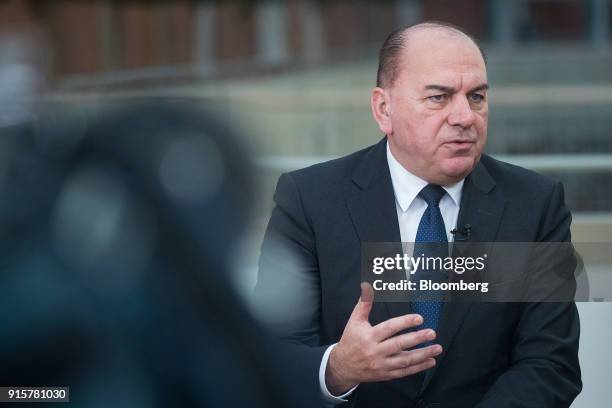 Axel Weber, chairman of UBS Group AG, gestures while speaking during a Bloomberg Television interview at the Deutsche Bundesbank European money and...