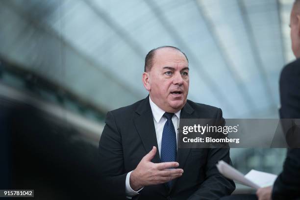 Axel Weber, chairman of UBS Group AG, speaks during a Bloomberg Television interview at the Deutsche Bundesbank European money and finance forum in...