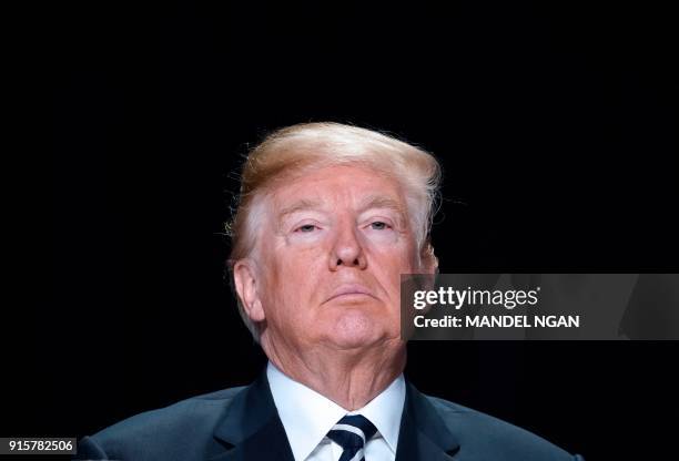 President Donald Trump attends the National Prayer Breakfast at a hotel in Washington, DC on February 8, 2018.