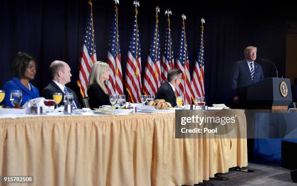 President Donald Trump speaks at the National Prayer Breakfast on February 8, 2018 in Washington, DC. Thousands from around the world attend the...