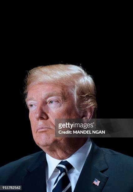 President Donald Trump attends the National Prayer Breakfast at a hotel in Washington, DC on February 8, 2018.