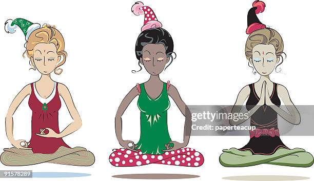 yoga in style - ethnic woman at christmas stock illustrations