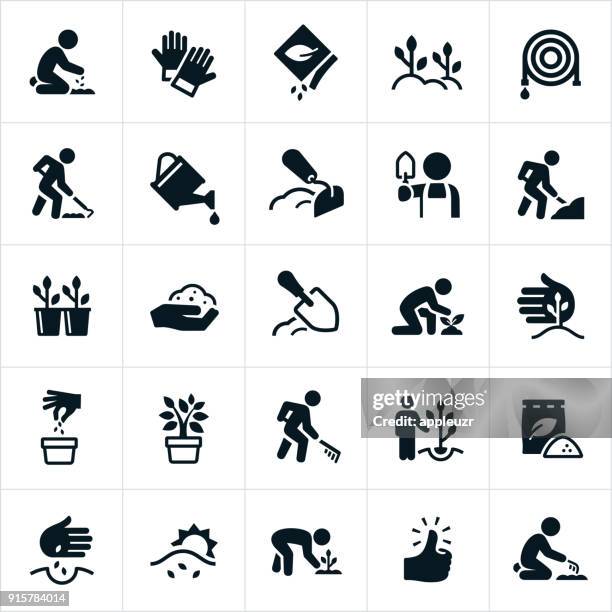 planting and growing icons - black glove stock illustrations