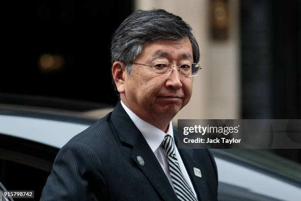 The Japanese Ambassador to the UK Koji Tsuruoka arrives at Downing Street ahead of a roundtable meeting with British Prime Minister Theresa May on...