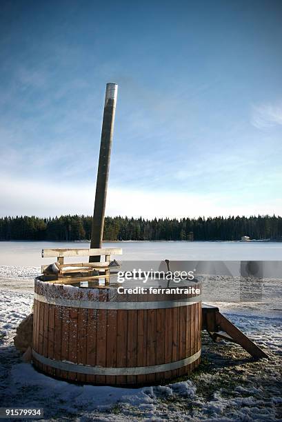 hot tub. - sweden lapland stock pictures, royalty-free photos & images