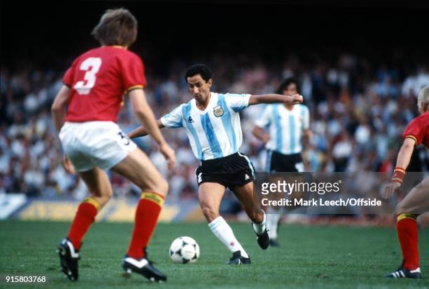 June 1982 Barcelona : FIFA World Cup Belgium v Argentina : Osvaldo Ardiles of Argentina on the ball .