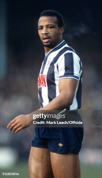 January 1984 London ; Football League Division One - West Ham United v West Bromwich Albion - Cyrille Regis of West Bromwich .