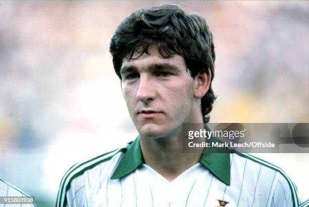 June 1982 Zaragoza: FIFA World Cup - Northern Ireland v Yugoslavia - Norman Whiteside of Northern Ireland before the match in which he became the...