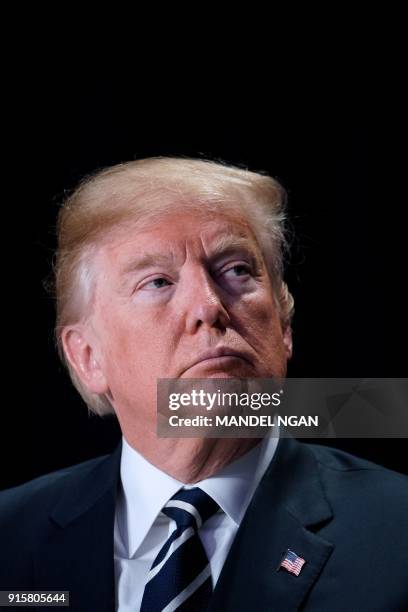 President Donald Trump attends the National Prayer Breakfast at a hotel in Washington, DC on February 8, 2018.