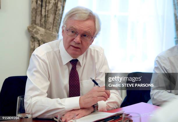 Britain's Secretary of State for Exiting the European Union David Davis holds a meeting with Permanent Representative of the United Kingdom to the...