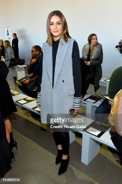 Olivia Palermo attends the front row for Noon by Noor during New York Fashion Week: The Shows at Gallery II at Spring Studios on February 8, 2018 in...