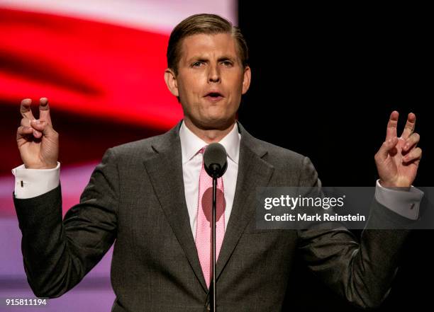 American businessman Eric Trump addresses the Republican National Convention at the Quicken Loans Arena, Cleveland, Ohio, July 20, 2016.