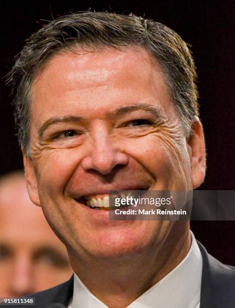 Close-up of American lawyer and former FBI Director James Comey as he testifies before the Senate Intelligence Committee, Washington DC, June 8, 2017.