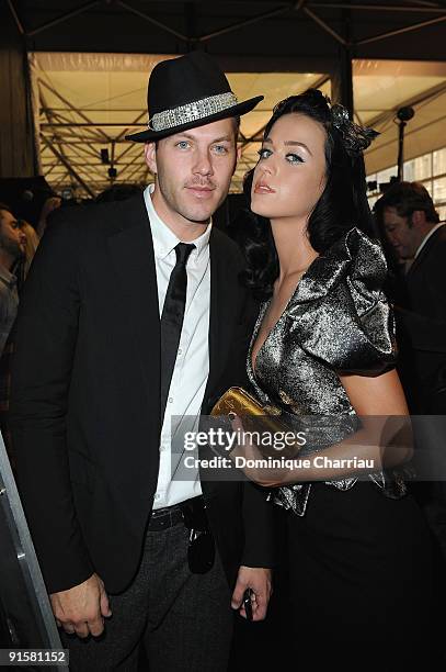 Katy Perry and guest pose during the Louis Vuitton Pret a Porter show as part of the Paris Womenswear Fashion Week Spring/Summer 2010 at Cour Carree...