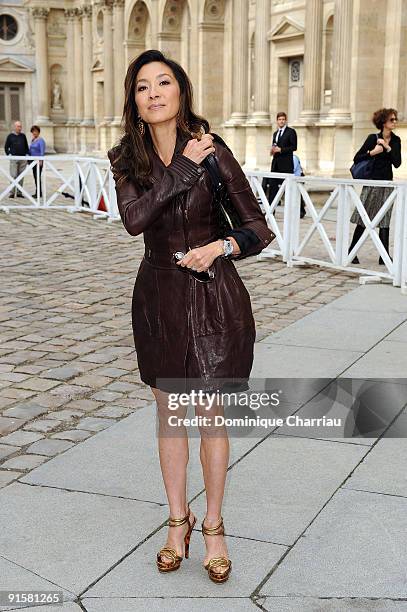 Michelle Yeoh arrives for the Louis Vuitton Pret a Porter show as part of the Paris Womenswear Fashion Week Spring/Summer 2010 at Cour Carree du...