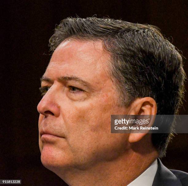 Close-up of American lawyer and former FBI Director James Comey as he testifies before the Senate Intelligence Committee, Washington DC, June 8, 2017.