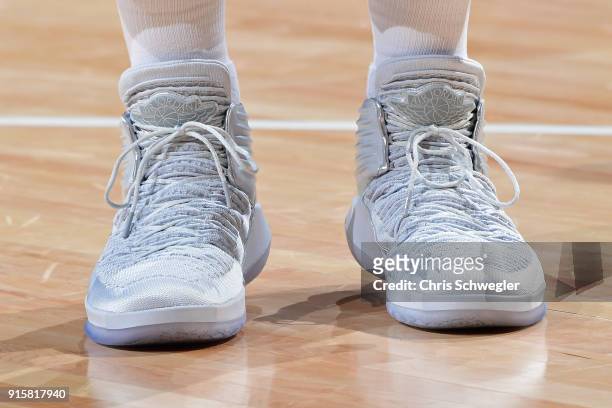 The sneakers of Blake Griffin of the Detroit Pistons during the game against the Brooklyn Nets on February 7, 2018 at Little Caesars Arena in...