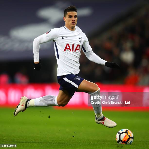 Erik Lamela of Tottenham Hotspur in action during the Emirates FA Cup Fourth Round Replay between Tottenham Hotspur and Newport County at Wembley...