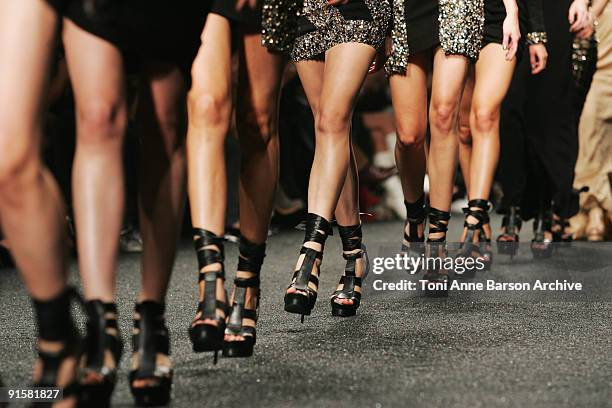 Models walk the runway at the Elie Saab Pret a Porter show as part of the Paris Womenswear Fashion Week Spring/Summer 2010 at Espace Ephemere...