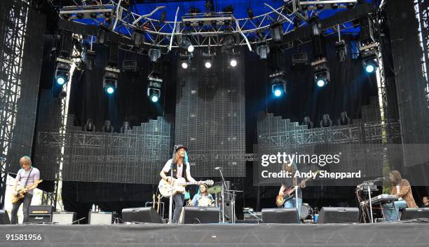 Sam Kearney, Petter Ericson Stakee, Austin Beede, Terry Wolfers and Alec Higgins of Alberta Cross perform on stage on Day 2 of Austin City Limits...