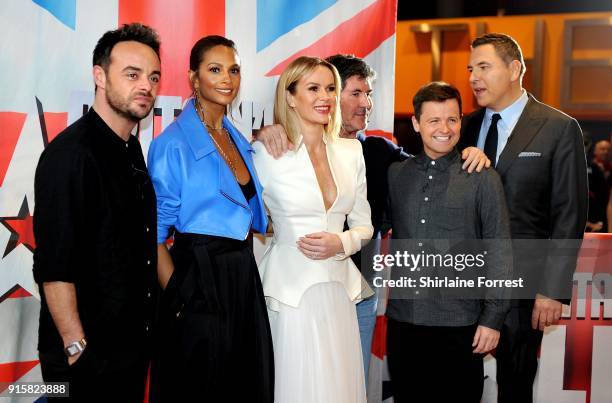 Ant McPartlin, Alesha Dixon, Amanda Holden, Simon Cowell, Declan Donnelly and David Walliams attend the Britain's Got Talent Manchester auditions at...