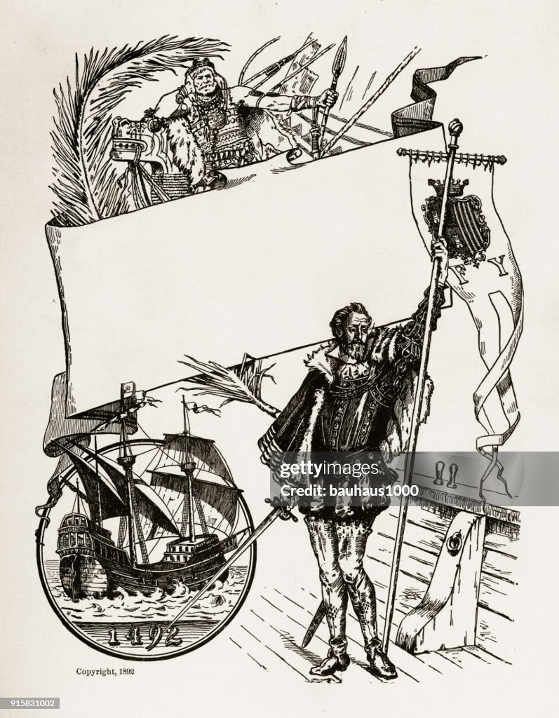 Christopher Columbus Exploration Engraving, Circa 1892