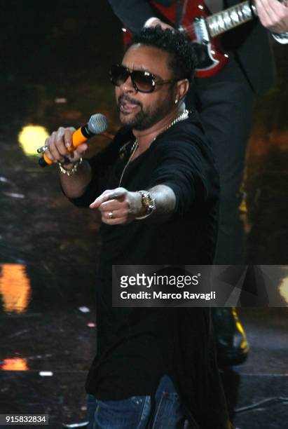 Jamaican reggae singer Shaggy performs on stage during the 68th Sanremo Italian Song Festival at the Ariston theatre in Sanremo, Italy...