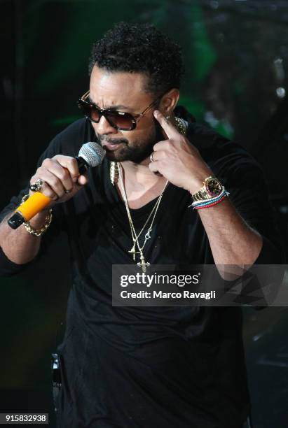 Jamaican reggae singer Shaggy performs on stage during the 68th Sanremo Italian Song Festival at the Ariston theatre in Sanremo, Italy...