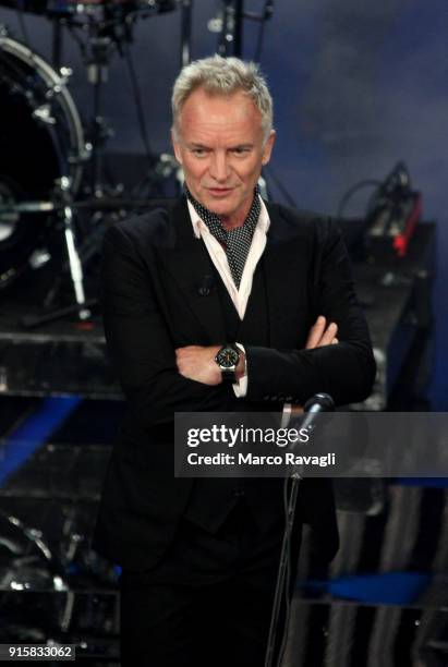 British singer Sting performs on stage during the 68th Sanremo Italian Song Festival at the Ariston theatre in Sanremo, Italy RAVAGLIPHOTOPHOTOGRAPH...