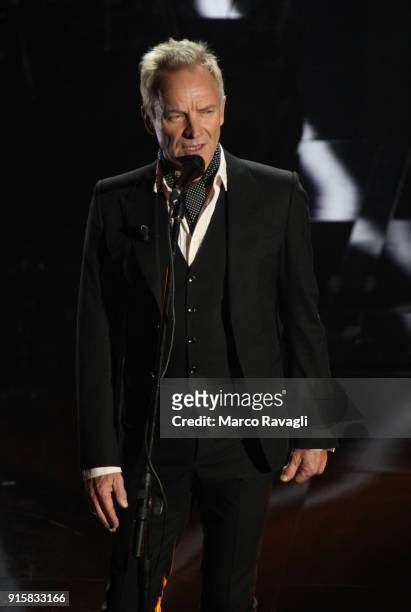British singer Sting performs on stage during the 68th Sanremo Italian Song Festival at the Ariston theatre in Sanremo, Italy RAVAGLIPHOTOPHOTOGRAPH...