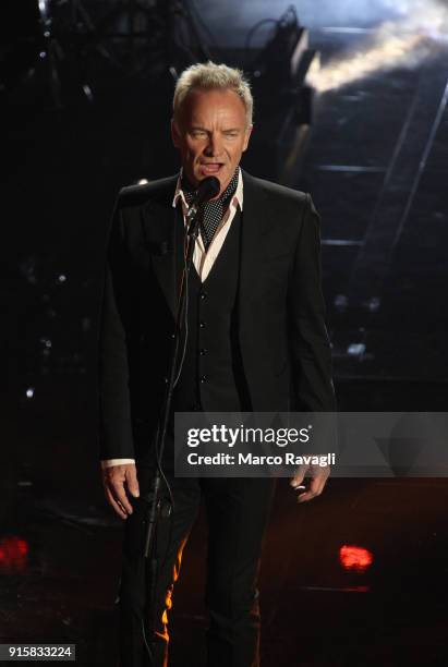 British singer Sting performs on stage during the 68th Sanremo Italian Song Festival at the Ariston theatre in Sanremo, Italy RAVAGLIPHOTOPHOTOGRAPH...