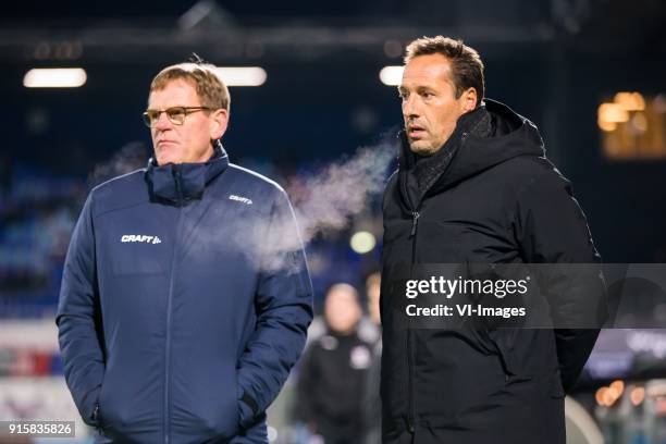 Assistant trainer Dwight Lodeweges of PEC Zwolle, coach John van 't Schip of PEC Zwolle during the Dutch Eredivisie match between PEC Zwolle and sc...