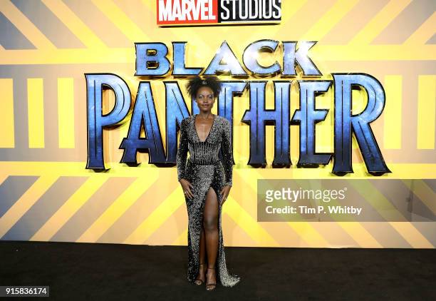 Lupita Nyong'o attends the European Premiere of 'Black Panther' at Eventim Apollo on February 8, 2018 in London, England.