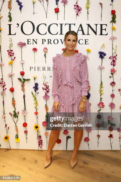 Vogue Williams attends L'OCCITANE launch party at their flagship store on 74-76 Regent street on February 8, 2018 in London, England.