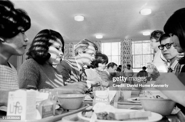 Democratic Presidential Candidate Robert Kennedy visits a Native American school in Albuquerque while campaigning in New Mexico on March 29, 1968.