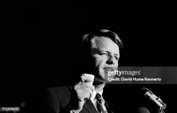 Robert Kennedy gives a speech in Window Rock, New Mexico, the Navajo capital, while campaigning to become the Democratic candidate for President on...