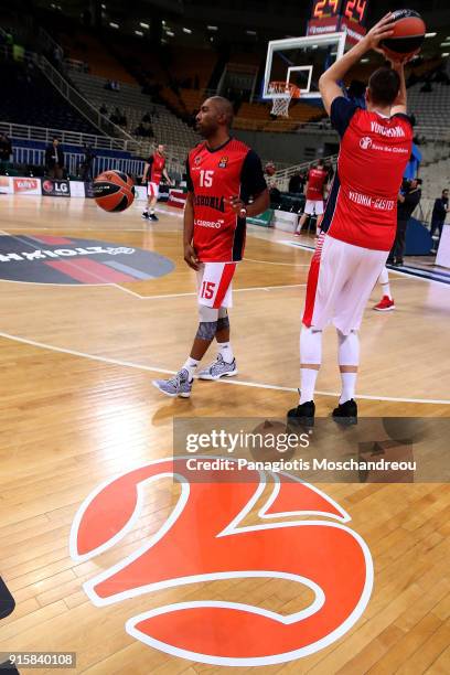 Jayson Granger, #15 of Baskonia Vitoria Gasteiz warm up before the 2017/2018 Turkish Airlines EuroLeague Regular Season Round 22 game between...